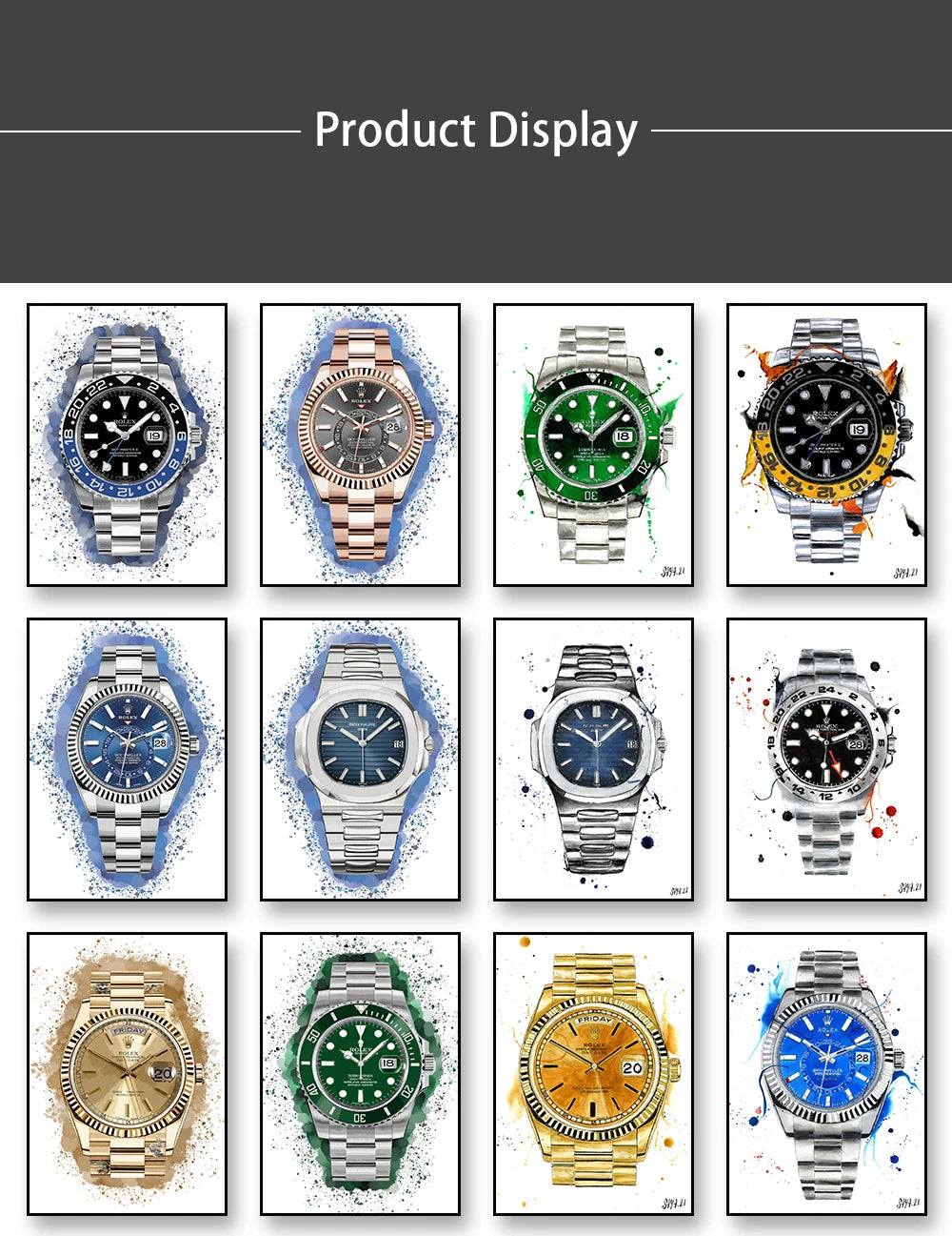 Brand Name Watches Canvas Wall Art Print Poster Air King Oyster Perpetual Decorative Mural Home Watch Store Decor Gift