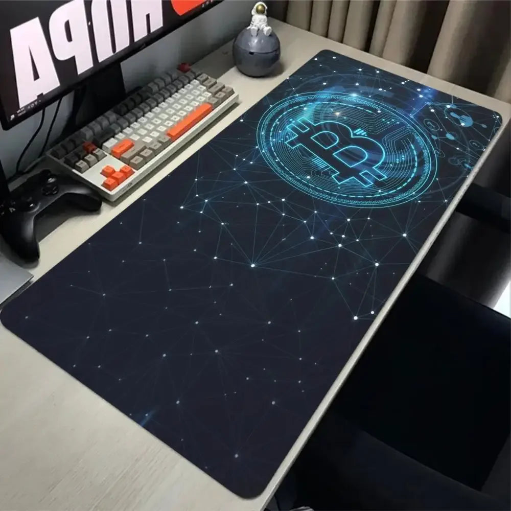 bitcoin Mouse Pad Gaming Large HD Mousepad Anti-slip Rubber mouse mat Computer Gamer Desk Mat Stitched Edge Black gamer Mousepad