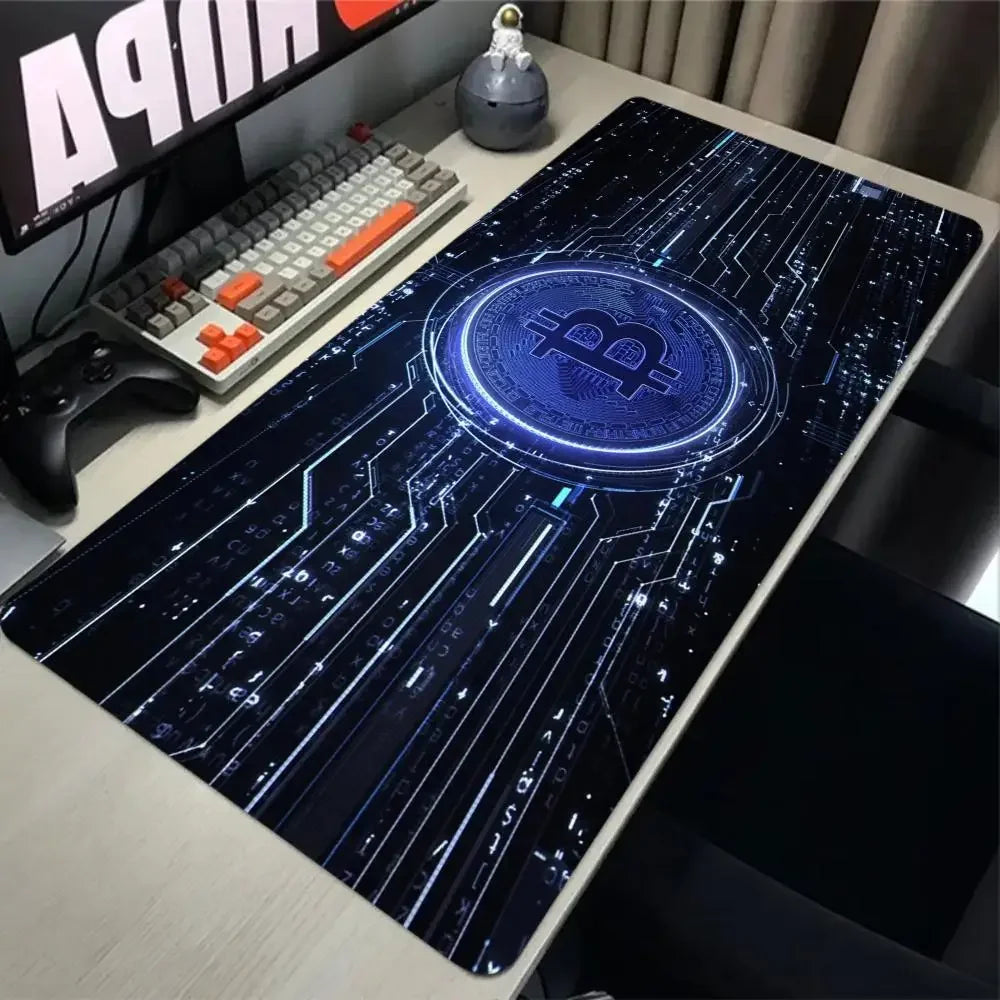 bitcoin Mouse Pad Gaming Large HD Mousepad Anti-slip Rubber mouse mat Computer Gamer Desk Mat Stitched Edge Black gamer Mousepad