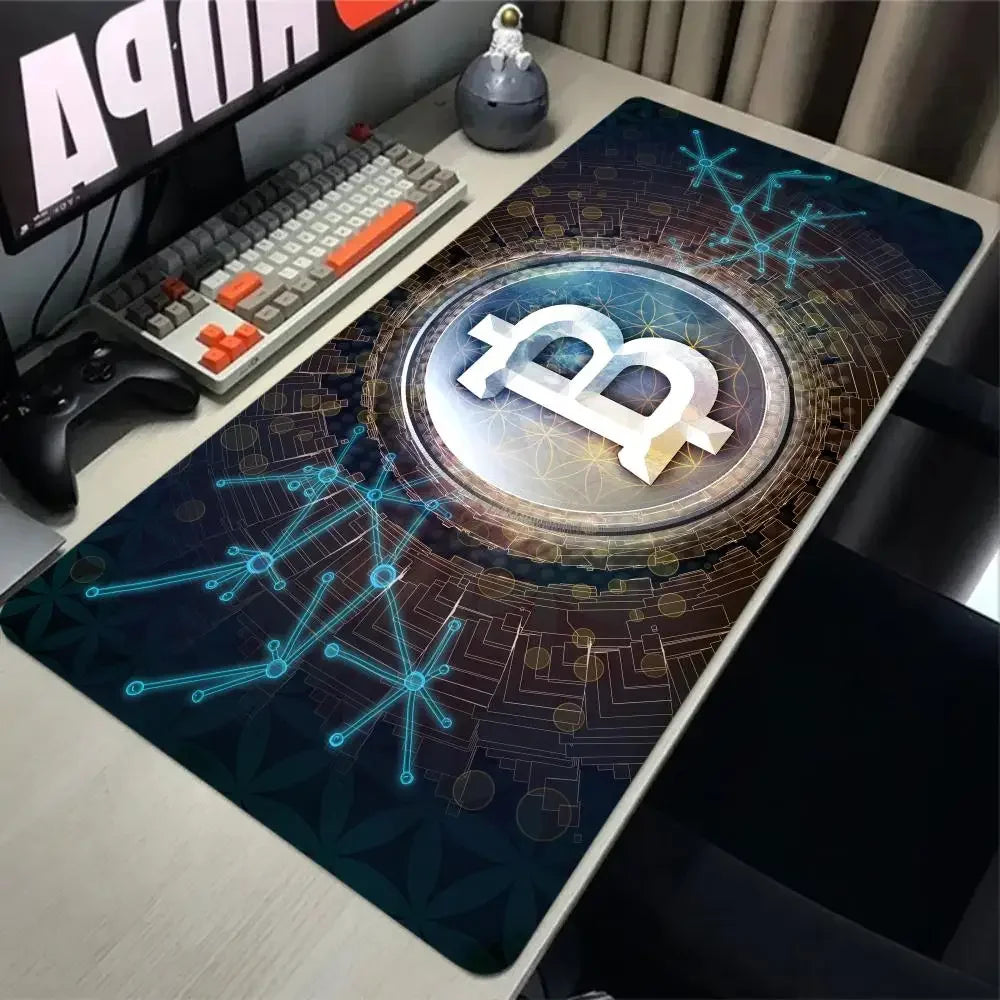 bitcoin Mouse Pad Gaming Large HD Mousepad Anti-slip Rubber mouse mat Computer Gamer Desk Mat Stitched Edge Black gamer Mousepad