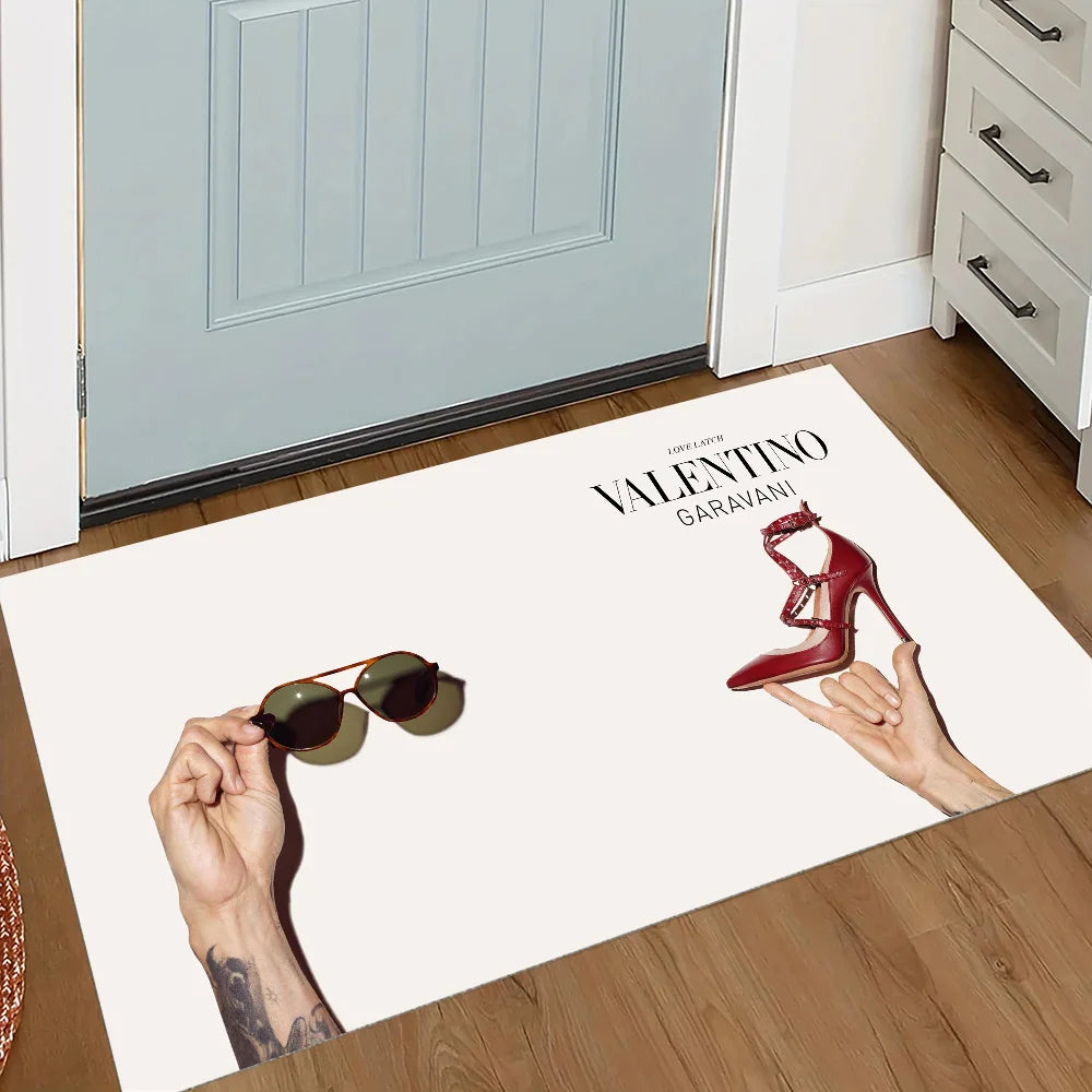Valentino Logo Aesthetic Carpet for Bedroom Kitchen Rug House Entrance Mat Doormat Entrance Door Cute Room Decor Home Decoration