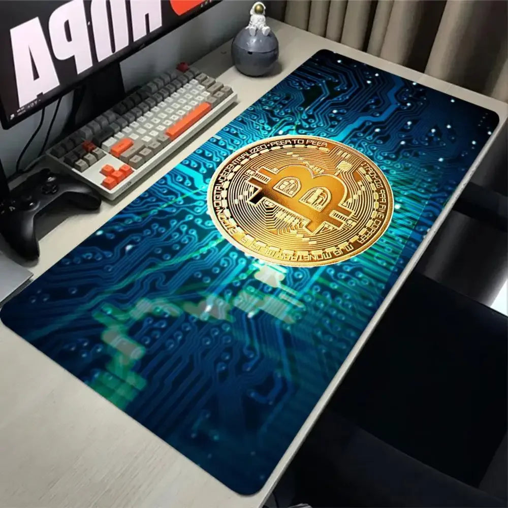 bitcoin Mouse Pad Gaming Large HD Mousepad Anti-slip Rubber mouse mat Computer Gamer Desk Mat Stitched Edge Black gamer Mousepad